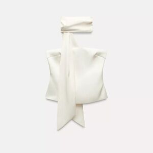 Zara Cream Strapless Top with Long Scarf Tie